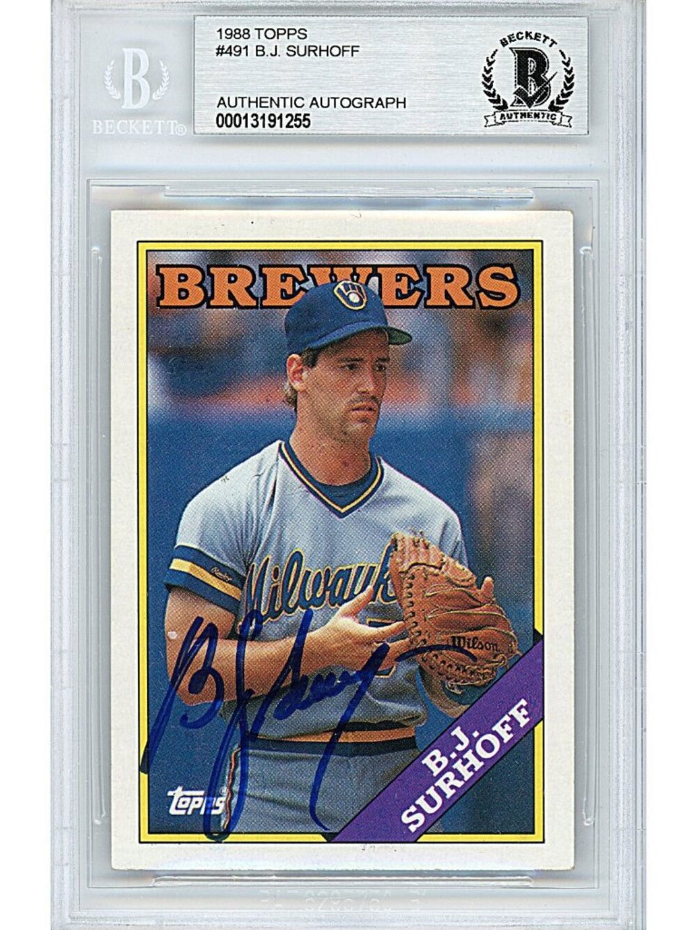 BJ Surhoff Signed 1988 Topps #491 Milwaukee Brewers Beckett BAS Slabbed Auto